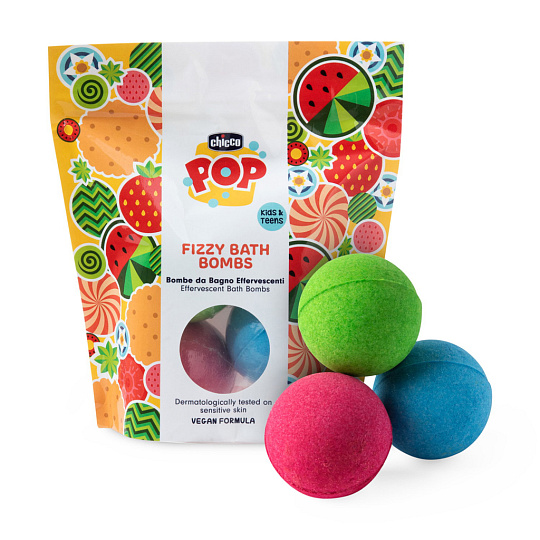 CHICCO Šumivé koupelové bomby POP pro děti a teenagery 3 ks