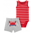 CARTER'S Set 2dílný body tílko, kalhoty kr. Red Stripe Crab chlapec NB/ vel. 56