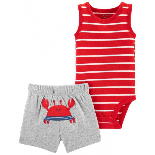 CARTER'S Set 2dílný body tílko, kalhoty kr. Red Stripe Crab chlapec NB/ vel. 56