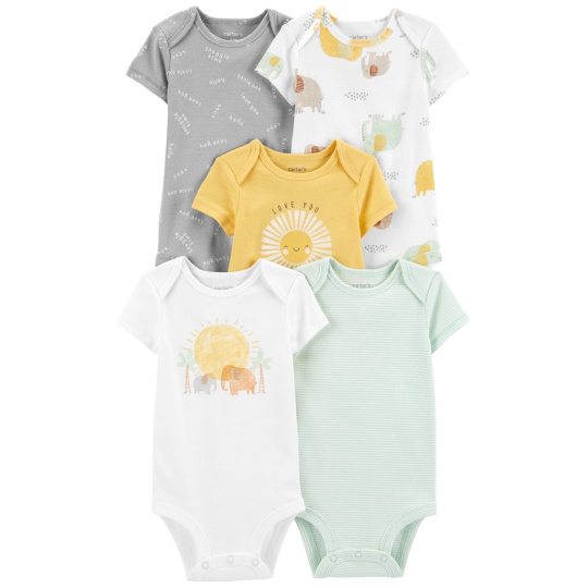 CARTER'S Body krátký rukáv Yellow & Grey neutrál 5ks 24m