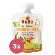 3x HOLLE BIO Mango monkey - dětské ovocné pyré s jogurtem 85 g