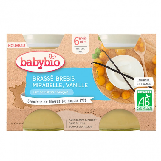 BABYBIO Brassé z ovčího mléka mirabelky vanilka 2x 130 g