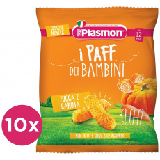 10x PLASMON Křupky zeleninové bezlepkové na cesty Paff mrkev a dýně 15 g, 12m+ 10x PLASMON Křupky zeleninové bezlepkové na cesty Paff mrkev a dýně 15 g, 12m+