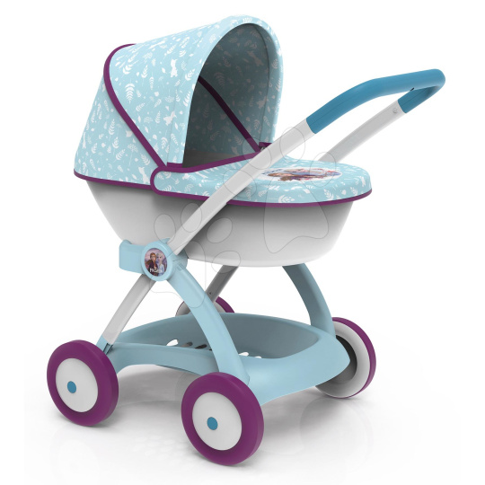 Smoby SM254147 Kočárek hluboký Ledové království Frozen Pram pro 42 cm panenku s pohyblivou stříškou výška rukojeti 58 cm od 18 měsíců