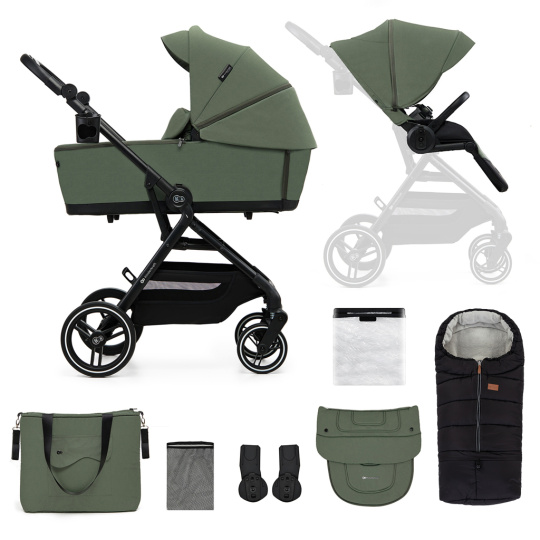 KINDERKRAFT SELECT Kočárek kombinovaný Yoxi 2v1 Mystic Green + Fusak3v1 Jibot Horizontal Ink Black KINDERKRAFT SELECT Kočárek kombinovaný Yoxi 2v1 Mystic Green + Fusak3v1 Jibot Horizontal Ink Black