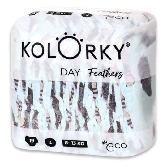 KOLORKY DAY Pleny jednorázové eko, peří L (8-13 kg) 19 ks