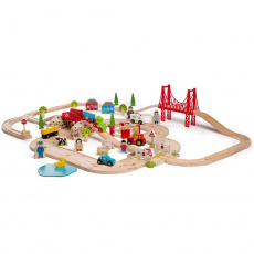 BIGJIGS RAIL Vláčkodráha dřevěná s venkovskou cestou 80 dílů BIGJIGS RAIL Vláčkodráha dřevěná s venkovskou cestou 80 dílů