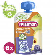 6x PLASMON Kapsička bezlepková ovocná jablko a borůvka 100 g, 6m+ 6x PLASMON Kapsička bezlepková ovocná jablko a borůvka 100 g, 6m+