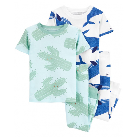 CARTER'S Pyžamo 4dílné triko kr. rukáv 2ks, tepláky 2ks Cacti & Whale kluk 18m