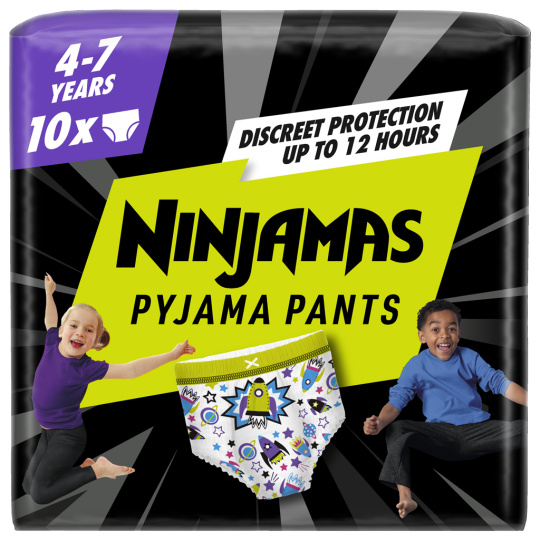 PAMPERS Kalhotky plenkové Ninjamas Pyjama Pants Kosmické lodě, 10 ks, 7 let, 17kg-30kg