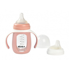 Kojenecká láhev skleněná 2v1 210ml se silikonovou ochranou Pink Kojenecká láhev skleněná 2v1 210ml se silikonovou ochranou Pink