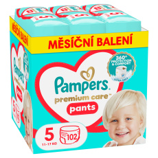 PAMPERS Kalhotky plenkové Premium Care vel. 5 (11-17 kg) 102 ks PAMPERS Kalhotky plenkové Premium Care vel. 5 (11-17 kg) 102 ks
