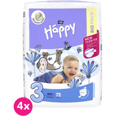 4x BELLA HAPPY Pleny jednorázové 3 Midi (5-9 kg) 72 ks - BIG PACK 4x BELLA HAPPY Pleny jednorázové 3 Midi (5-9 kg) 72 ks - BIG PACK