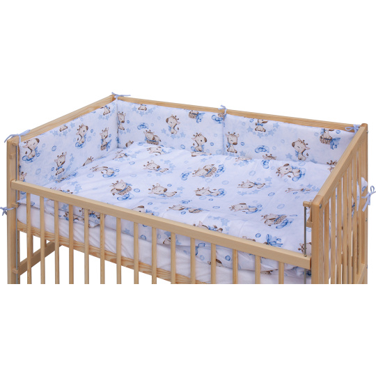 Dětská postýlka se stahovací bočnicí - přírodní ECO - 120x60 cm s kompletní výbavou Fiki Barva soupravy: Fiki modrá Dětská postýlka se stahovací bočnicí - přírodní ECO - 120x60 cm s kompletní výbavou Fiki Barva soupravy: Fiki modrá