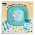CHICCO Set jídelní - miska, talíř, láhev a příbor blue 12m+