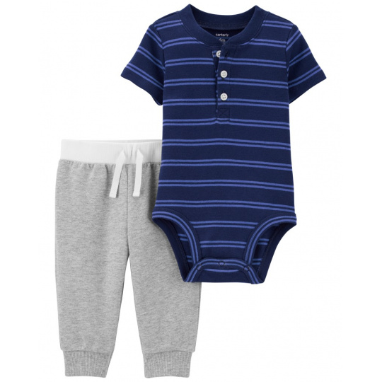 CARTER'S Set 2dílný body kr. rukáv, tepláky Blue Stripes kluk 9m