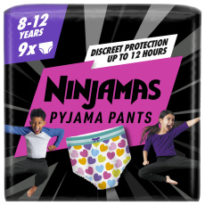 PAMPERS Kalhotky plenkové Ninjamas Pyjama Pants Srdíčka, 9 ks, 8 let, 27kg-43kg