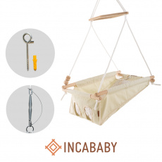INCABABY Houpačka dětská Babyswing 0m + Beige Stars FW + pružina + hák do houpačky INCABABY Houpačka dětská Babyswing 0m + Beige Stars FW + pružina + hák do houpačky