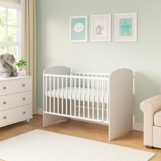 Dětská postýlka New Baby LEO bílo-šedá Dětská postýlka New Baby LEO bílo-šedá