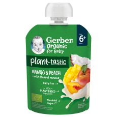 GERBER Kapsička organic ovocná mango a broskev s kokosovým mlékem 80 g, 6+