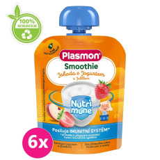 6x PLASMON Kapsička Smoothie NUTRI-MUNE bezlepková ovocie-jogurt jablko a jahoda 85g, 6 m+ 6x PLASMON Kapsička Smoothie NUTRI-MUNE bezlepková ovocie-jogurt jablko a jahoda 85g, 6 m+
