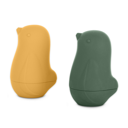 PETITE&MARS Hračky silikonové do vody Love birds Ochre Green 6m+