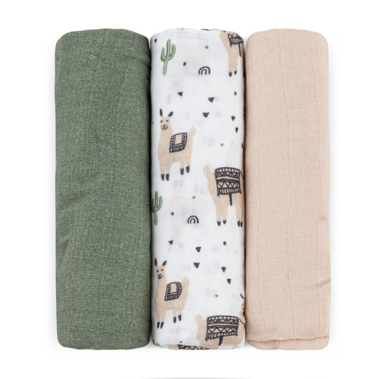 PETITE&MARS Sada plen bambusová mušelínová 3ks Moussy Llama Vibes 68 x 68 cm