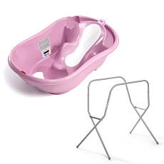 OK BABY SET Vanička rostoucí protiskluzová Onda Evolution 0–12m Pink + Kovový stojan na vanu OK BABY SET Vanička rostoucí protiskluzová Onda Evolution 0–12m Pink + Kovový stojan na vanu