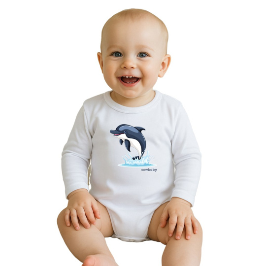 Dětské body s potiskem New Baby Dolphin- krátký rukáv Dětské body s potiskem New Baby Dolphin- krátký rukáv