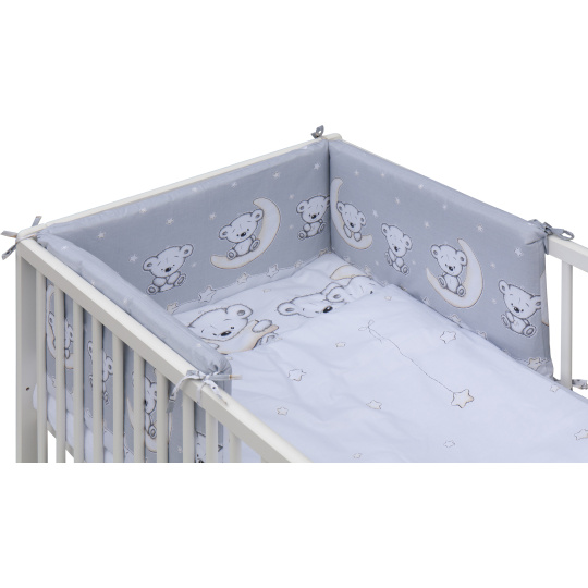 Dětská postýlka s vyndavacími příčkami - bílá - 120x60 cm s kompletní výbavou Toro Barva soupravy: Toro šedá Dětská postýlka s vyndavacími příčkami - bílá - 120x60 cm s kompletní výbavou Toro Barva soupravy: Toro šedá