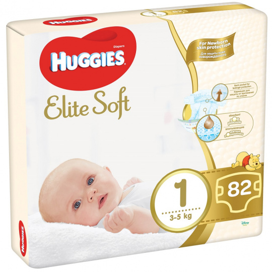 HUGGIES Elite Soft Pleny jednorázové 1 (3-5 kg) 82 ks