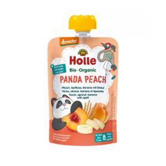 HOLLE Bio Kapsička Panda Peach broskev, meruňka, banán, špalda 100 g (8m+)