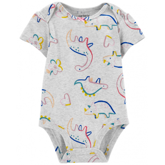 CARTER'S Body krátký rukáv Grey Dino holka 12m