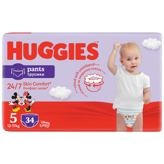 HUGGIES® Kalhotky plenkové Little Movers Pants 5 (12-17 kg), 34 ks