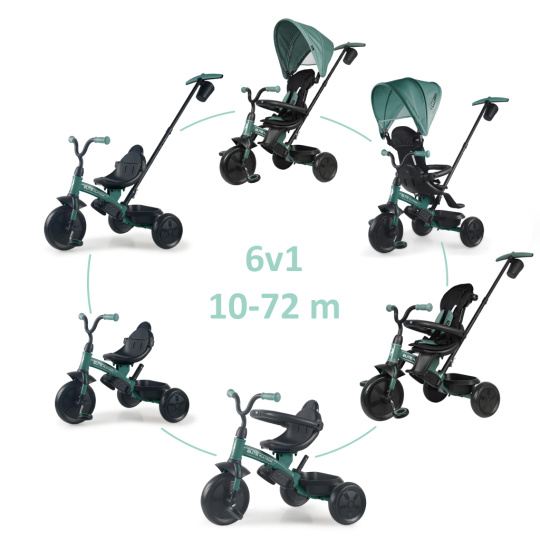 QPLAY Tříkolka Elite Platinum Green, 6 v 1, věk 10-72 měsíců