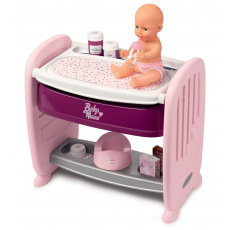 Smoby SM220353 Postýlka k posteli s přebalovacím pultem Violette Baby Nurse 2v1 - 3 pozice s čurající panenkou a 8 doplňky od 24 měsíců