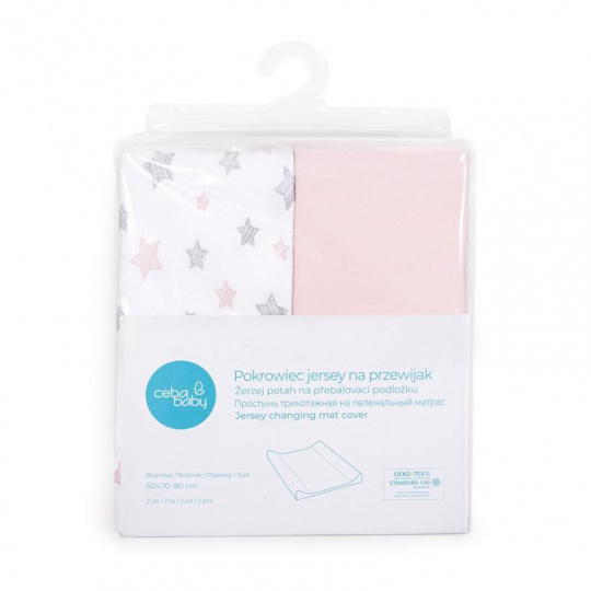 CEBA BABY Potah na přebalovací podložku 50x70-80 cm 2 ks Candy Pink+Pink Stars