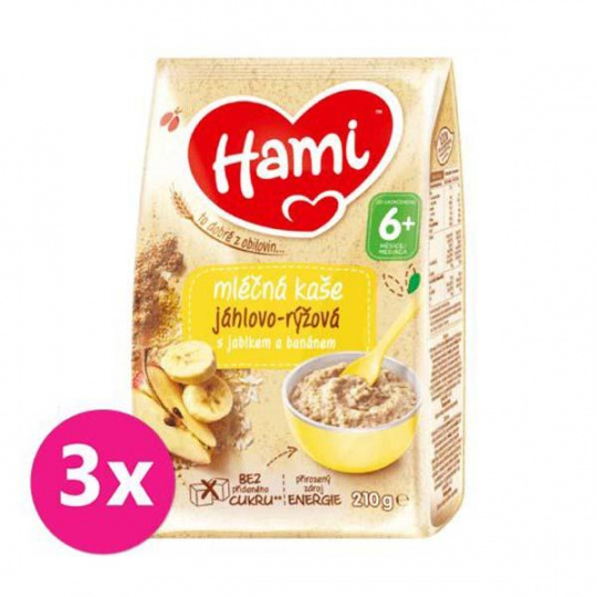 3x HAMI Kaše mléčná jáhlovo-rýžová s jablkem a banánem 210 g, 6+