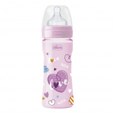CHICCO Láhev kojenecká Well-Being LOVE silikon 250 ml dívka 2m+ CHICCO Láhev kojenecká Well-Being LOVE silikon 250 ml dívka 2m+