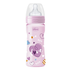 CHICCO Láhev kojenecká Well-Being LOVE silikon 250 ml dívka 2m+ CHICCO Láhev kojenecká Well-Being LOVE silikon 250 ml dívka 2m+