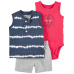 CARTER'S Set 3dílný body tílko, tričko bez rukávů, kalhoty kr. Blue Ty chlapec 3 m, vel. 62