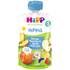 HiPP BIO Jablko-Broskev-Mango-Ananas + zinek od uk. 1. roku, 100 g HiPP BIO Jablko-Broskev-Mango-Ananas + zinek od uk. 1. roku, 100 g
