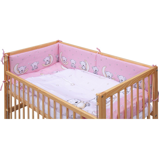 Dětská postýlka se stahovací bočnicí - přírodní ECO - 120x60 cm s kompletní výbavou Toro Barva soupravy: Toro růžová Dětská postýlka se stahovací bočnicí - přírodní ECO - 120x60 cm s kompletní výbavou Toro Barva soupravy: Toro růžová