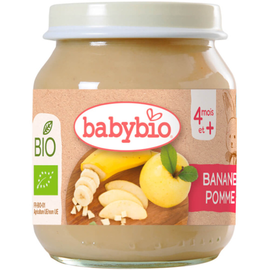 BABYBIO Bio banán a jablko 130 g, 6m+