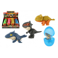 Dinosaurus kousací ve vajíčku plast 10cm 4 barvy 12ks v boxu