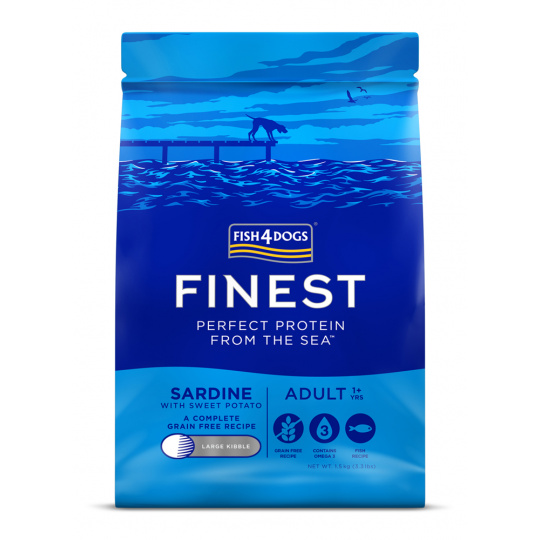 FISH4DOGS Granule velké pro dospělé psy Finest sardinka se sladkými bramborami 1,5 kg, 1+