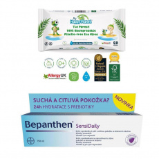 BEPANTHEN Krém SensiDaily 150 ml + vlhčené ubrousky Happy Planet 100% BIO, 60 ks BEPANTHEN Krém SensiDaily 150 ml + vlhčené ubrousky Happy Planet 100% BIO, 60 ks