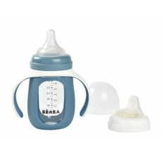Kojenecká láhev skleněná 2v1 210ml se silikonovou ochranou Blue Kojenecká láhev skleněná 2v1 210ml se silikonovou ochranou Blue