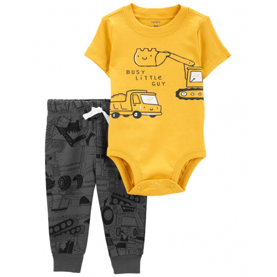 CARTER'S Set 2dílný body kr. rukáv, tepláky Yellow Transport kluk 6m