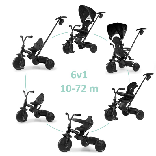 QPLAY Tříkolka Elite Platinum Black, 6 v 1, věk 10-72 měsíců